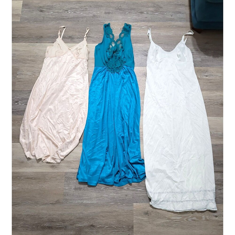 Lot of 3 Full Slips Dress Size S Lace Vintage Nightgown Cottagecore Fairy